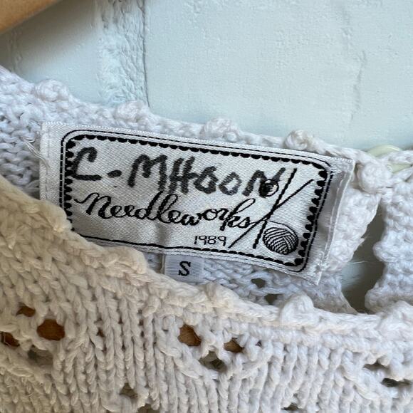 Needleworks 1989 80's Vintage Cotton Embroidered Short Sleeve Sweater- sz S - Picture 5 of 7